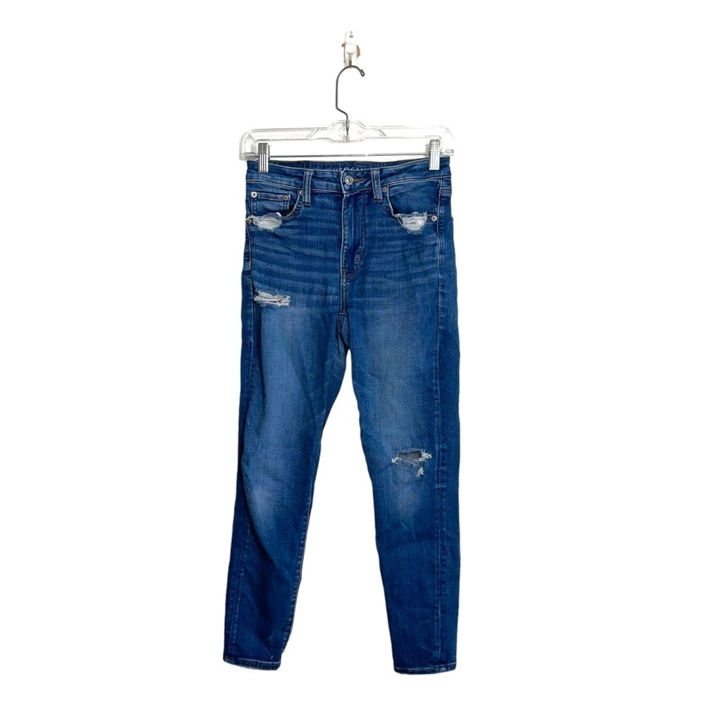 American Eagle High Rise Skinny Jeans Medium Wash Ripped Denim 6 Short Women’s